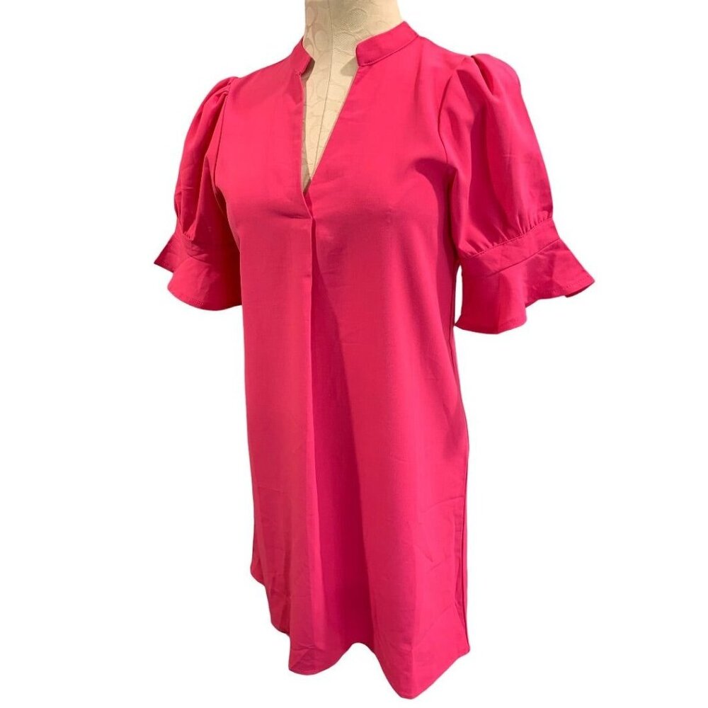 Small Hot Pink Shift Dress Ruffle Elbow Sleeve Unbranded Pullover